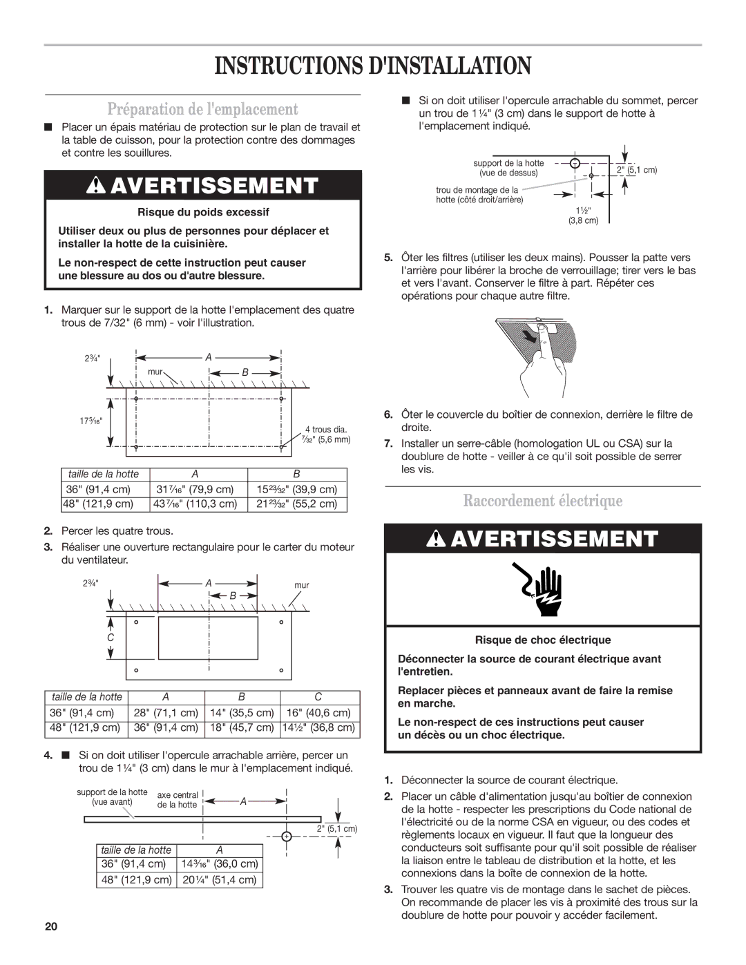 KitchenAid 9763388 Instructions Dinstallation, Préparation de lemplacement, Raccordement électrique 