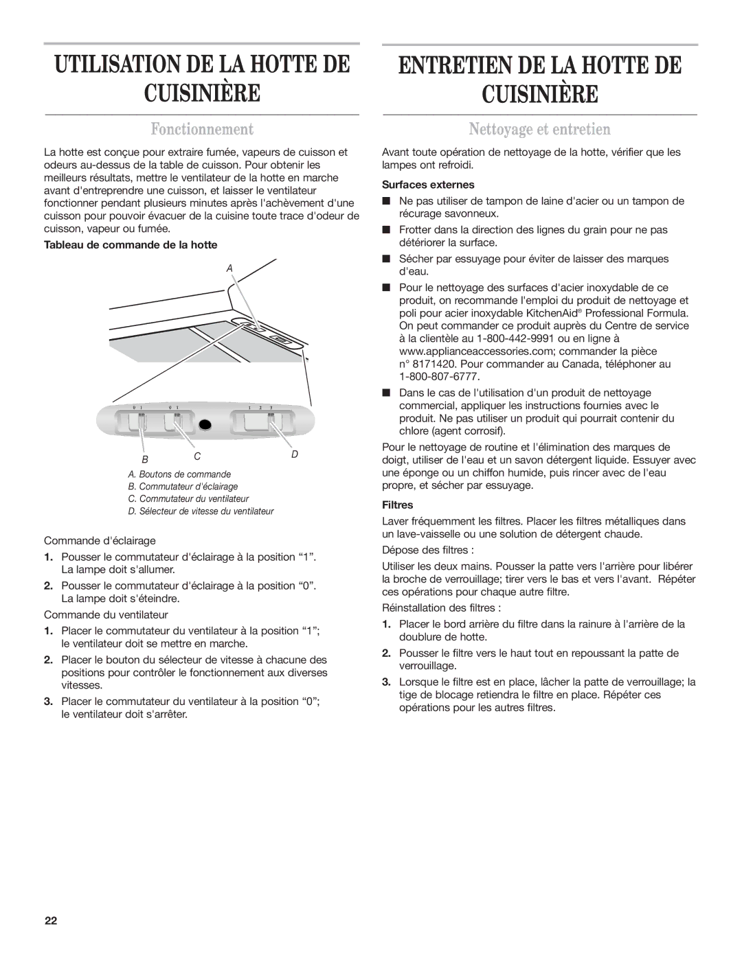 KitchenAid 9763388 installation instructions Cuisinière, Fonctionnement, Nettoyage et entretien 