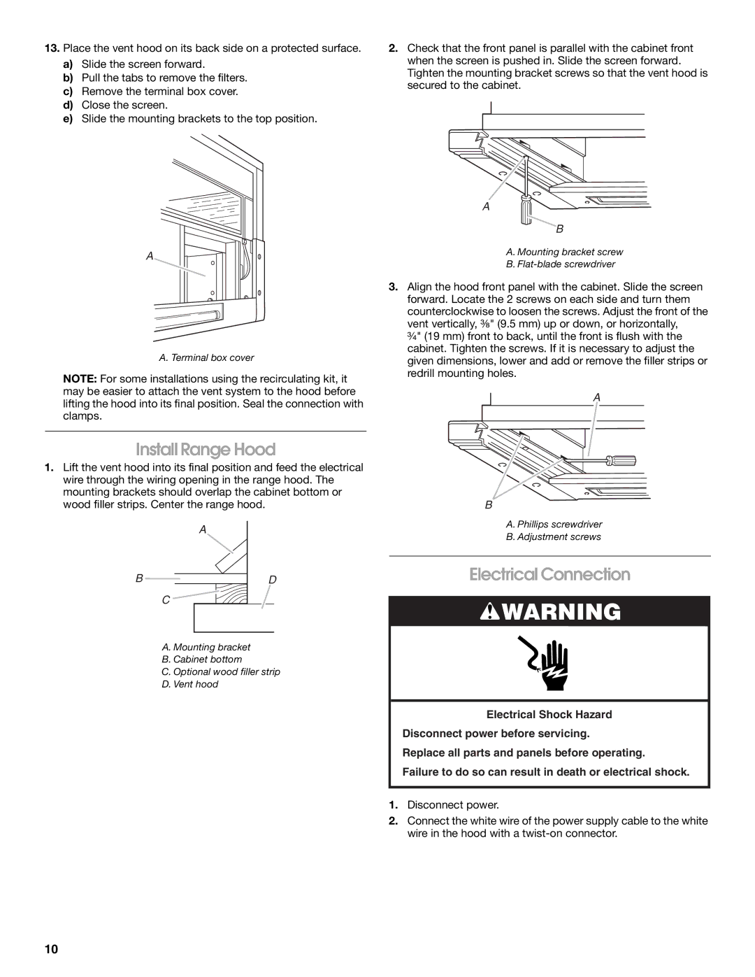 KitchenAid 9763393A installation instructions Install Range Hood, Electrical Connection 