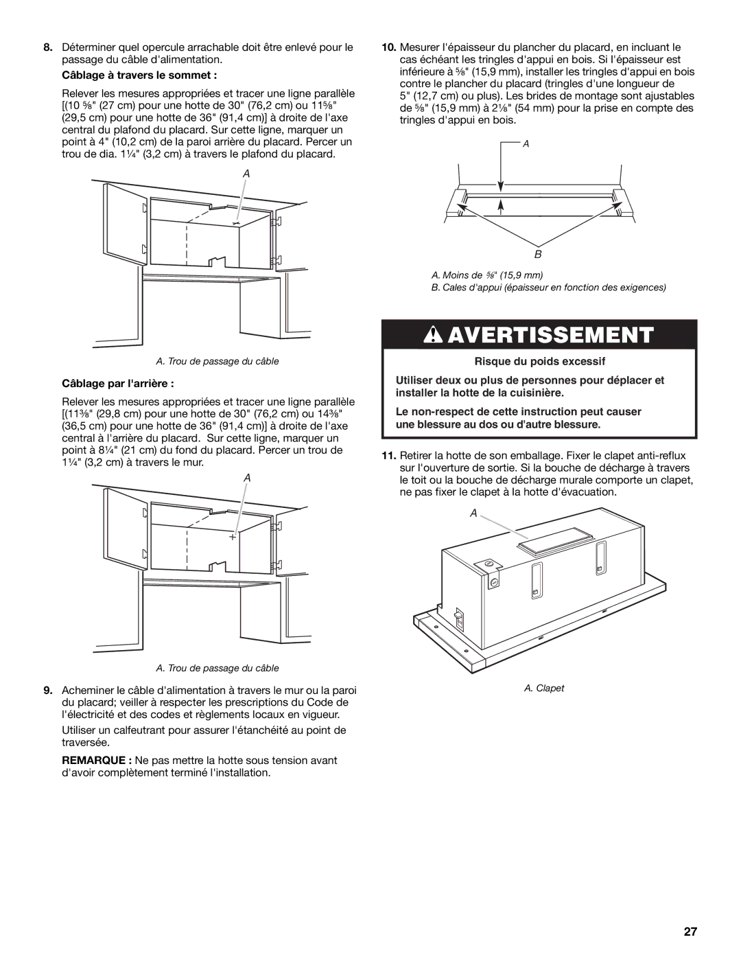 KitchenAid 9763393A installation instructions Câblage à travers le sommet, Câblage par larrière 