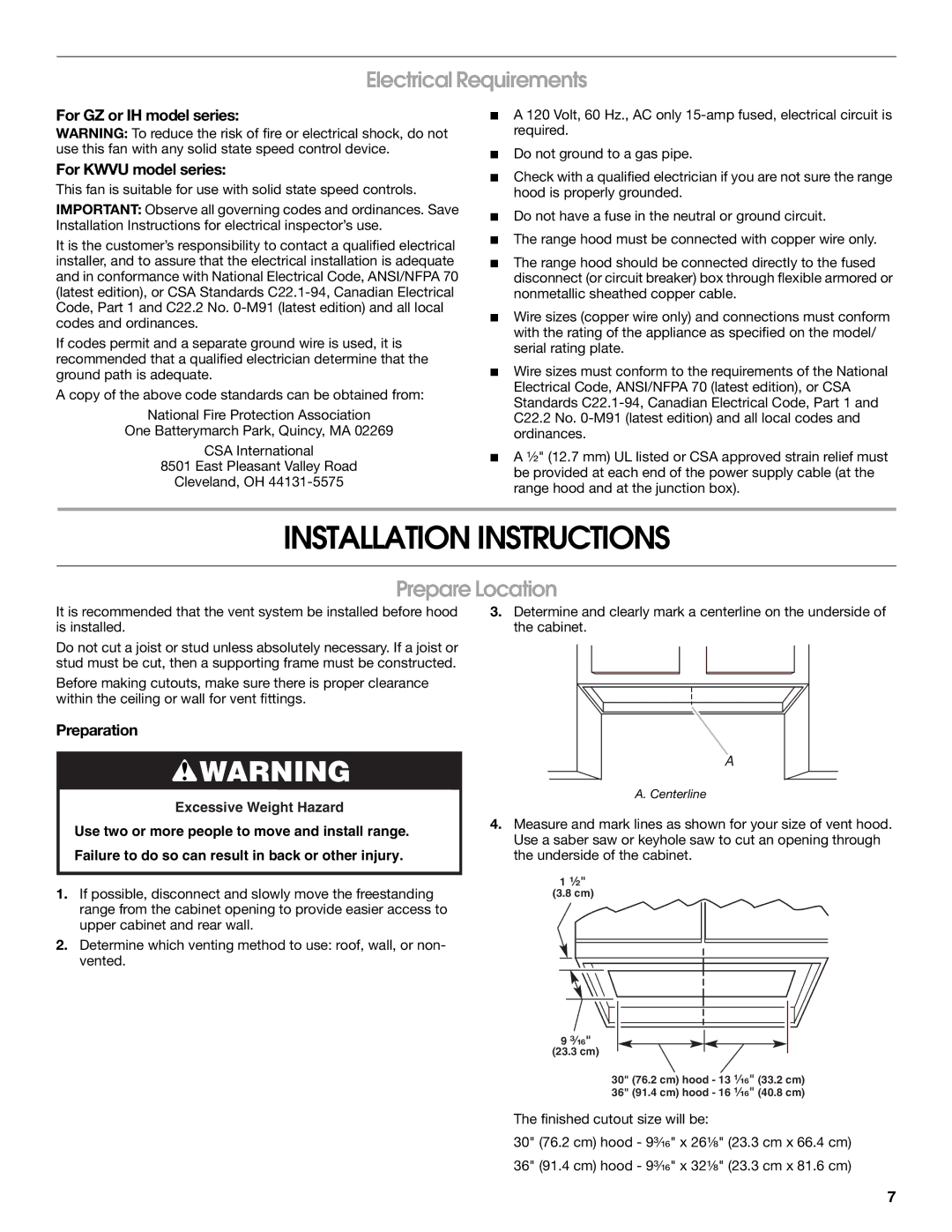 KitchenAid 9763393A Installation Instructions, Electrical Requirements, Prepare Location, Preparation 