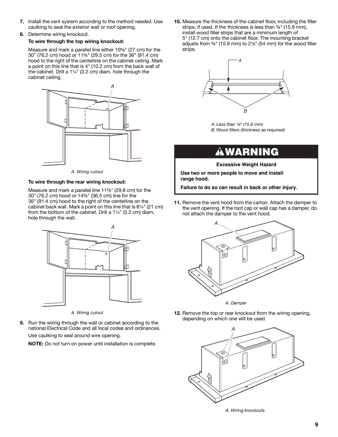 KitchenAid 9763393A To wire through the top wiring knockout, To wire through the rear wiring knockout 