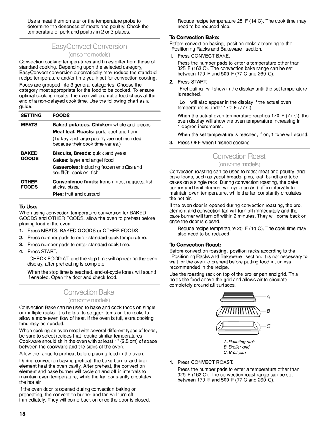 KitchenAid 9763457, KGRS807 manual EasyConvect Conversion, To Convection Bake, To Convection Roast 