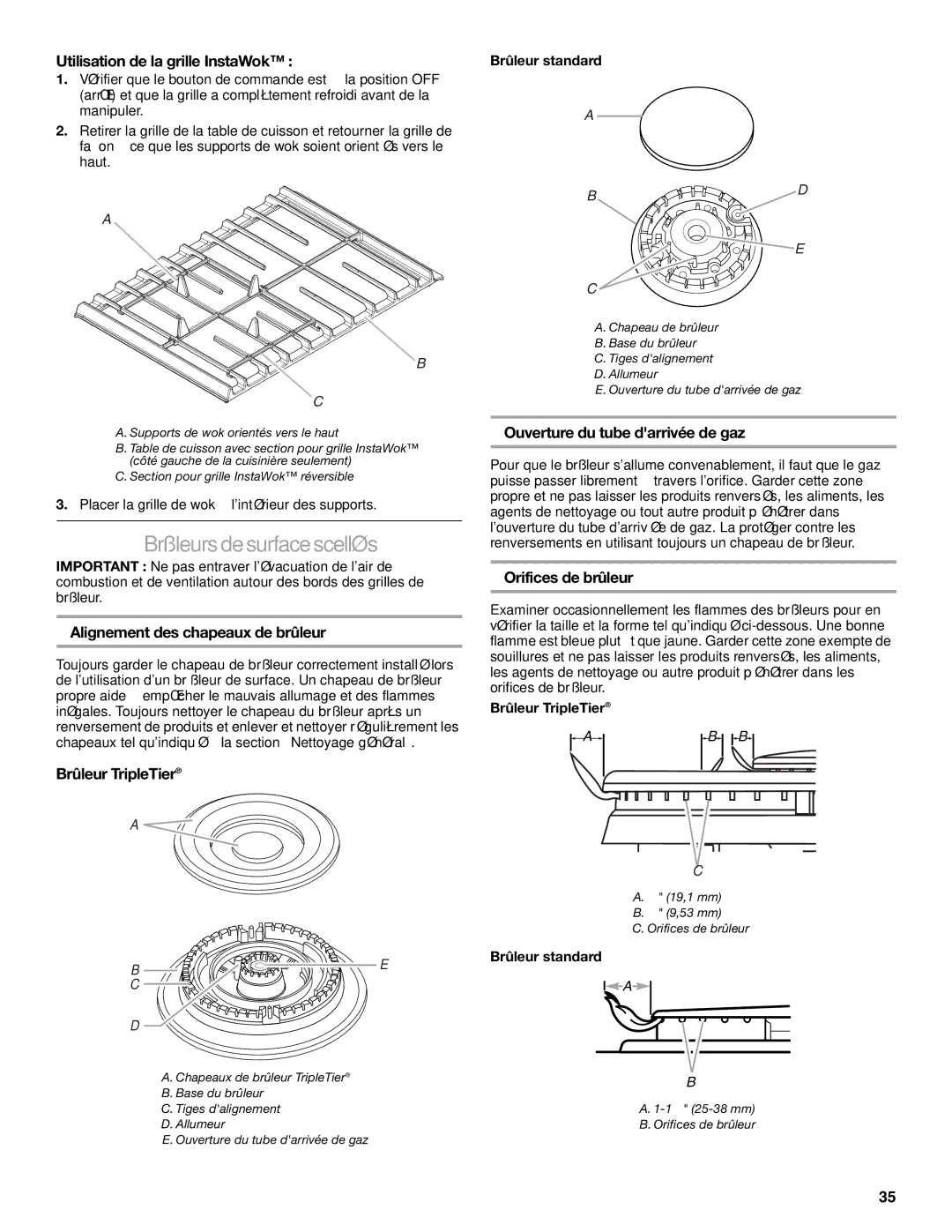 KitchenAid KGRS807, 9763457 manual Brûleurs de surface scellés 