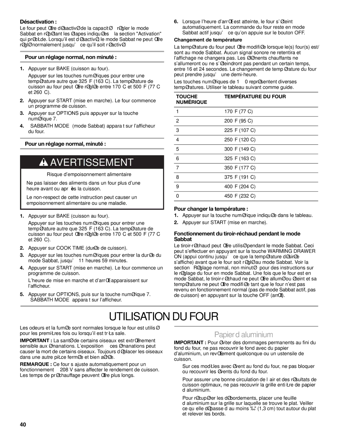 KitchenAid 9763457, KGRS807 manual Utilisation DU Four, Papier d’aluminium 