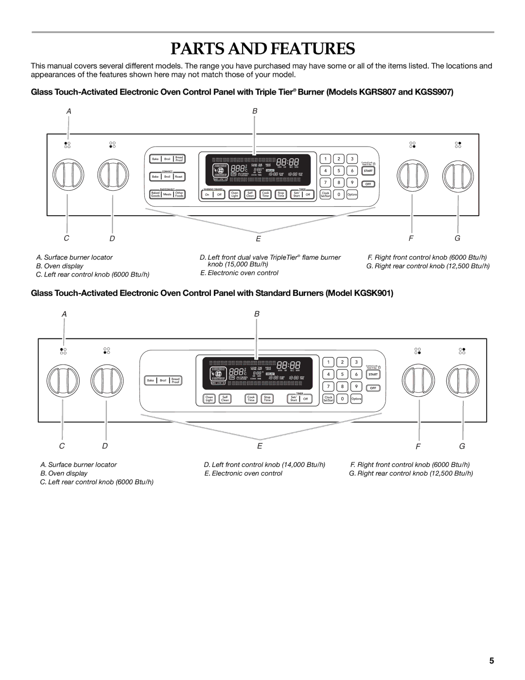 KitchenAid KGRS807, 9763457 manual Parts and Features 