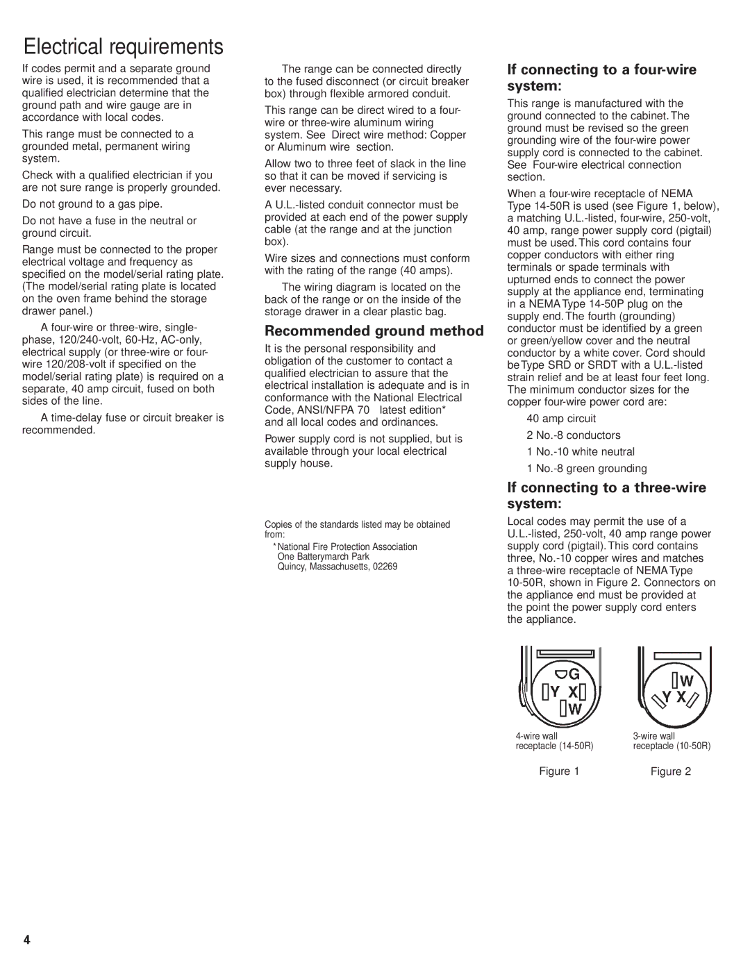 KitchenAid 9.76E+13 Electrical requirements, Recommended ground method, If connecting to a four-wire system 