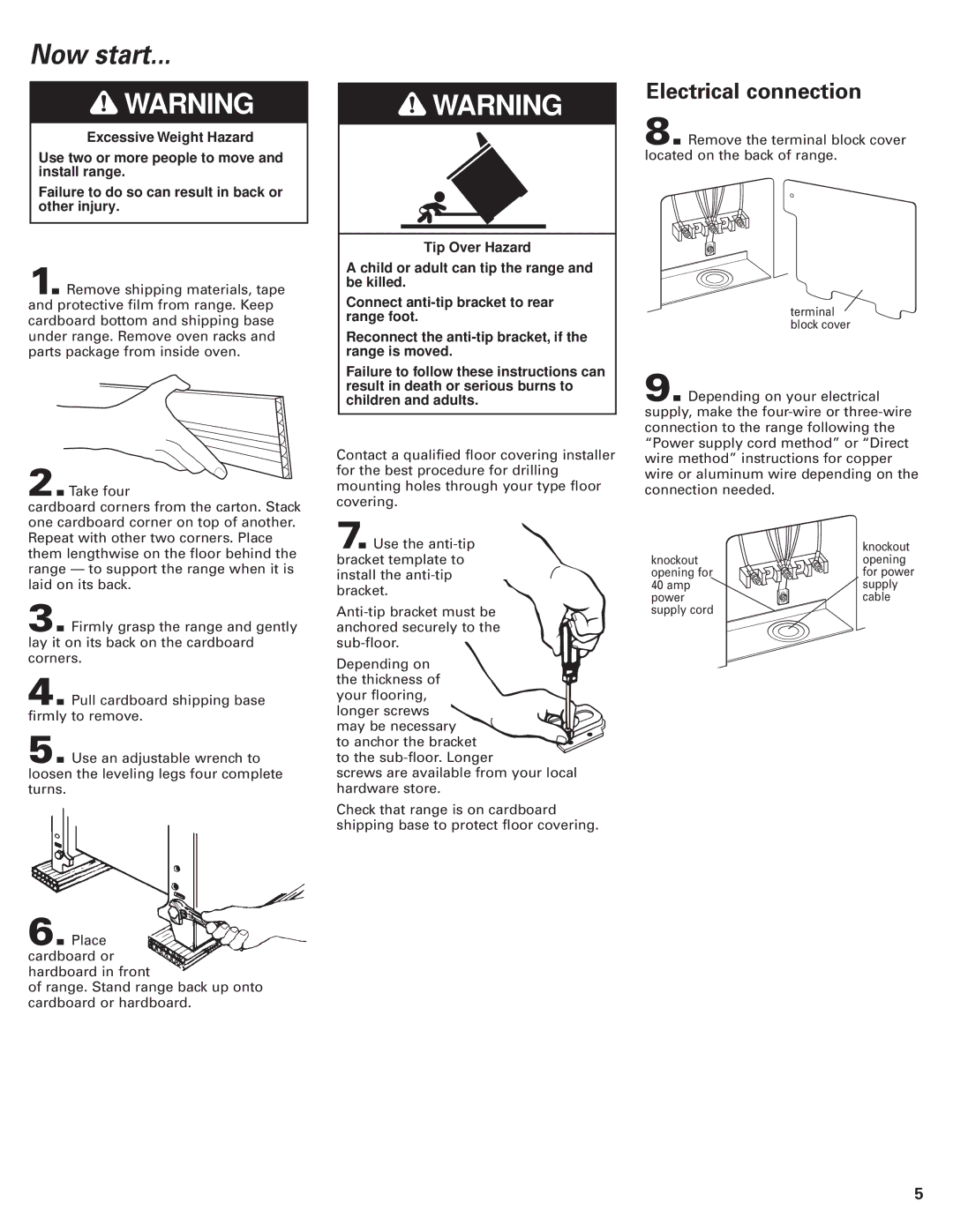 KitchenAid 9.76E+13 installation instructions Now start, Electrical connection 