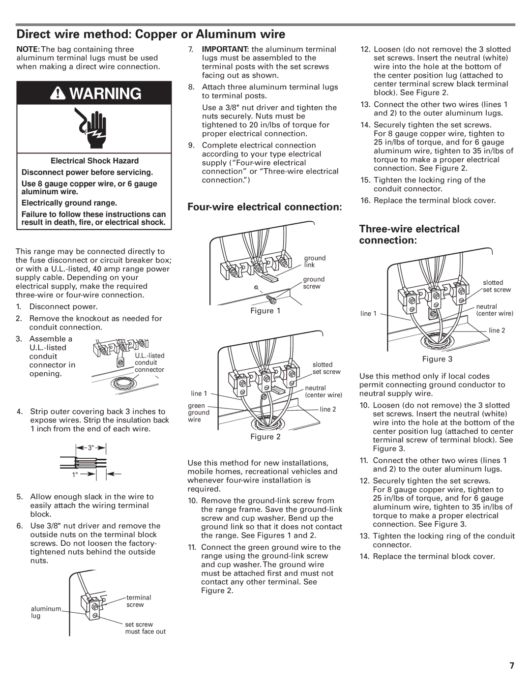 KitchenAid 9.76E+13 installation instructions Direct wire method Copper or Aluminum wire 