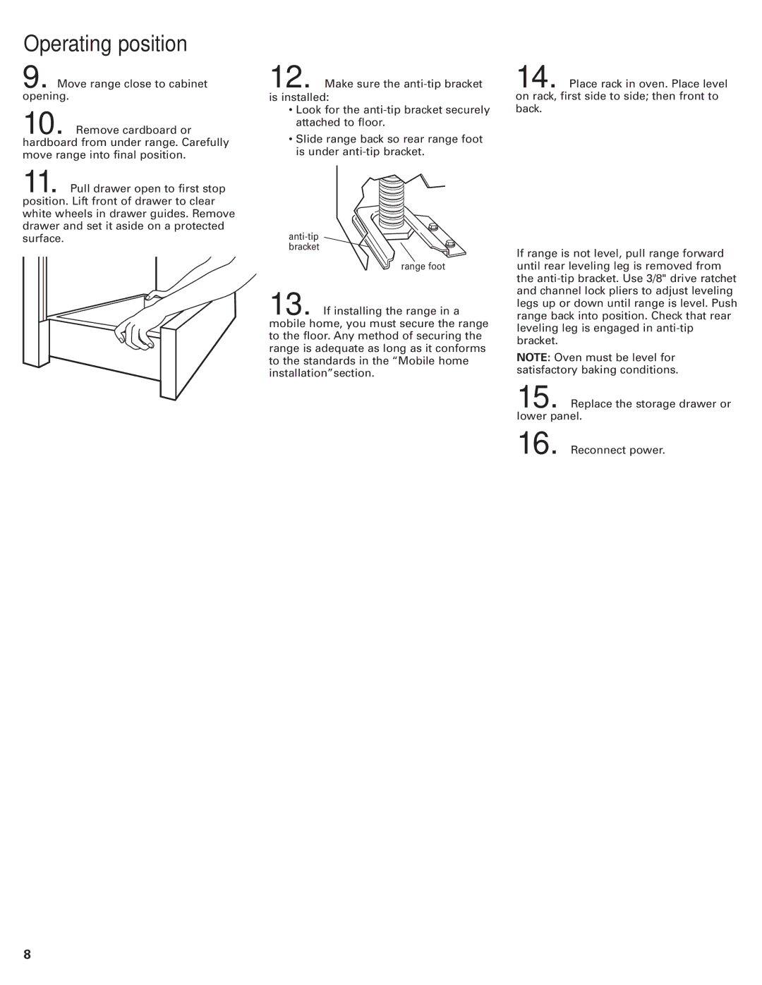 KitchenAid 9.76E+13 installation instructions Operating position 