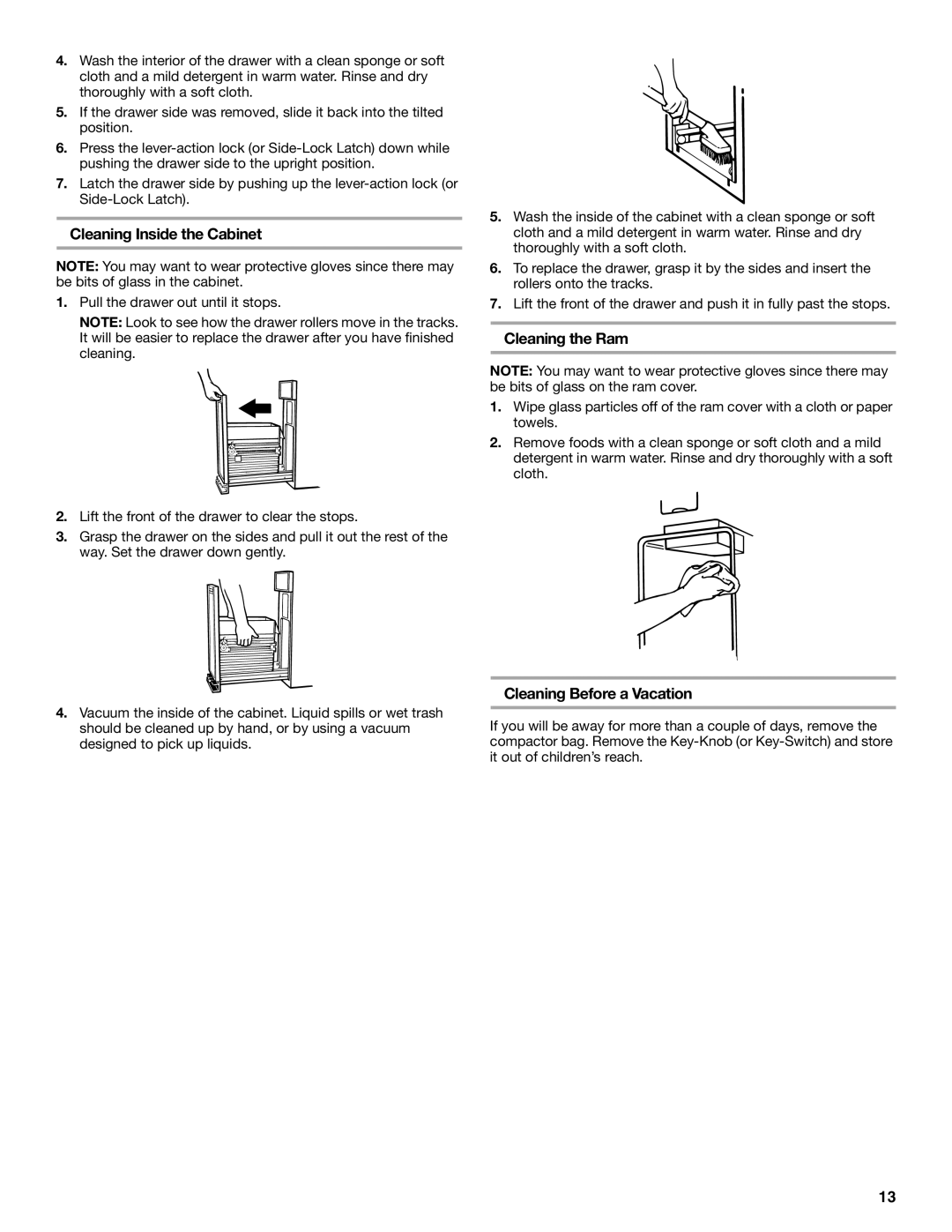 KitchenAid 9871780C manual Cleaning Inside the Cabinet, Cleaning the Ram, Cleaning Before a Vacation 