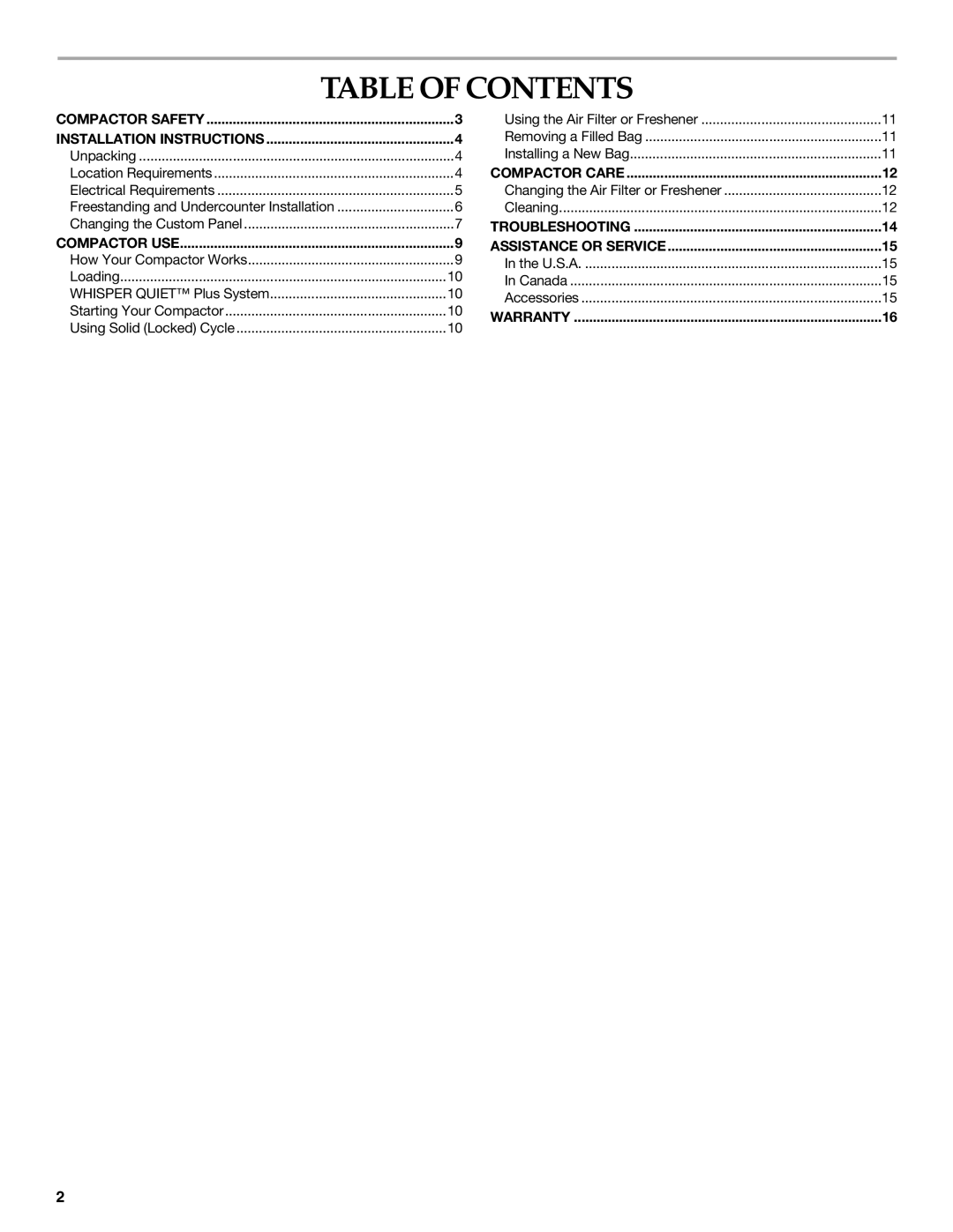 KitchenAid 9871780C manual Table of Contents 