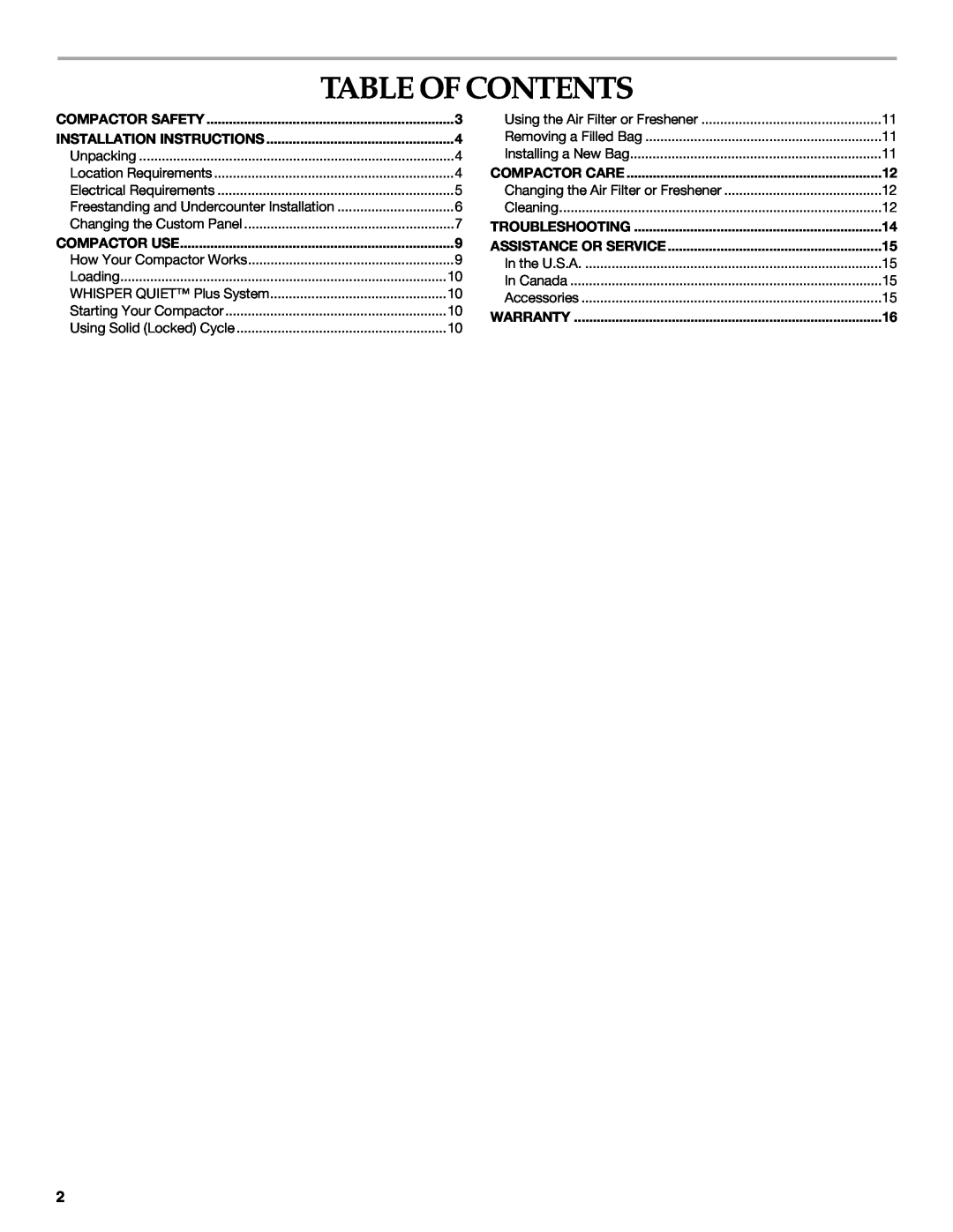 KitchenAid 9871780C manual Table Of Contents 