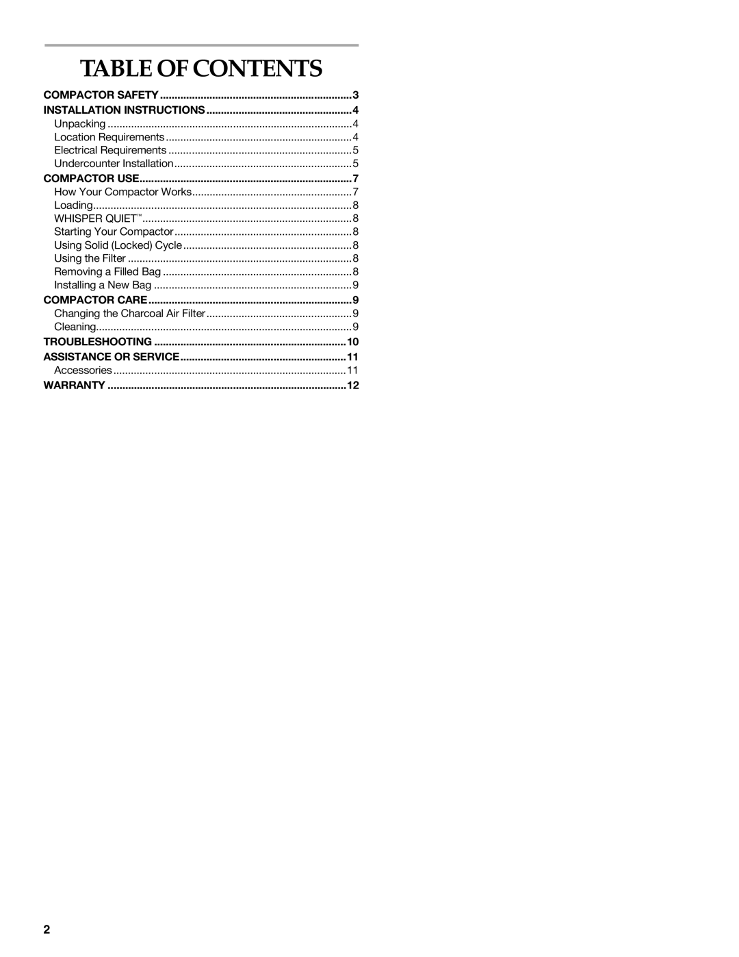 KitchenAid 9871915A manual Table of Contents 