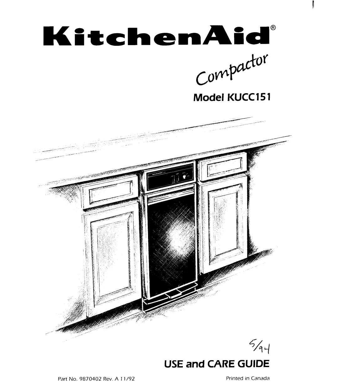 KitchenAid 987402 RV A11/92 manual 