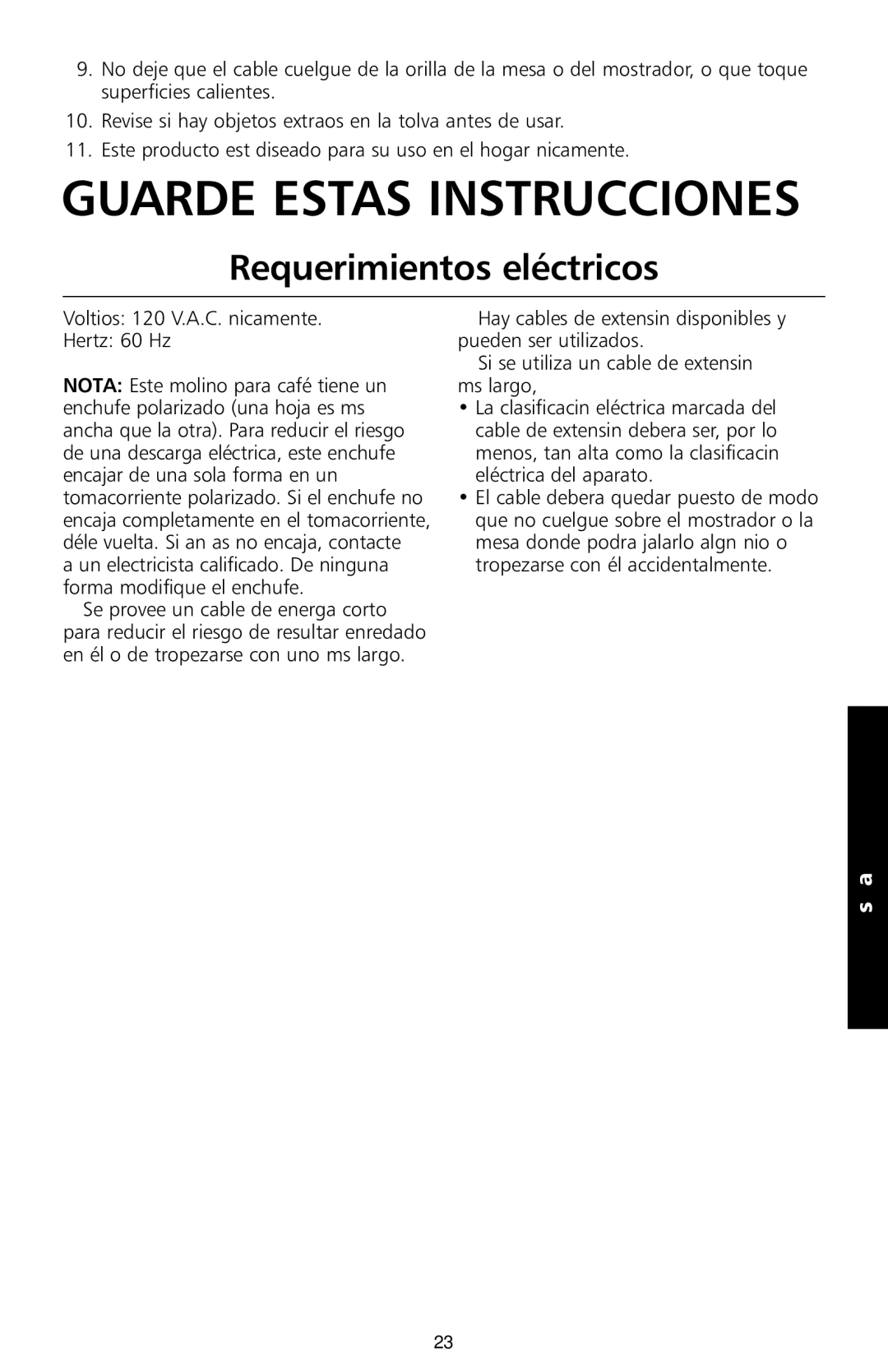 KitchenAid BCG100 manual Guarde Estas Instrucciones, Requerimientos eléctricos, Voltios 120 V.A.C. únicamente Hertz 60 Hz 