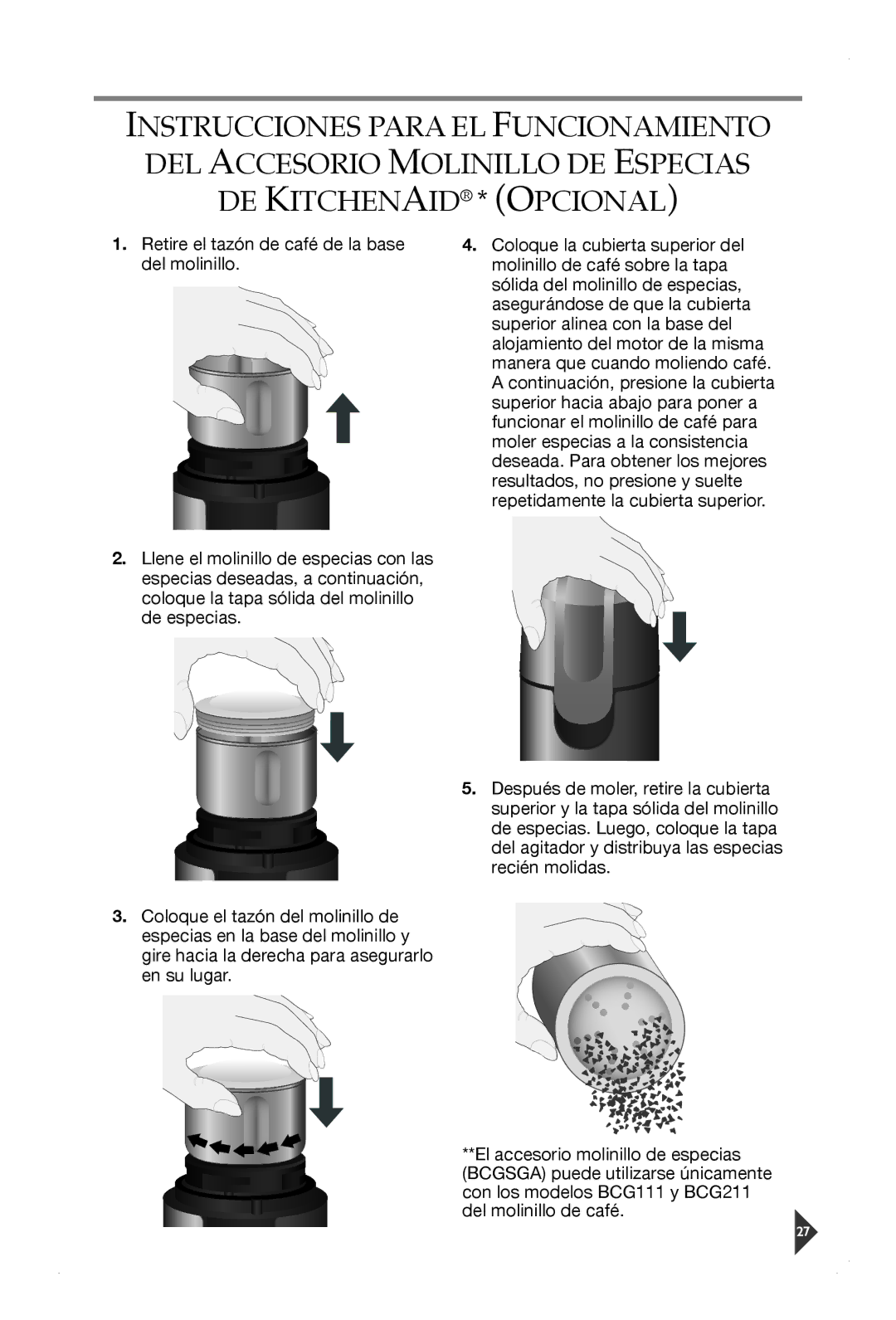 KitchenAid BCGSGA, BCG211, BCG111 manual 