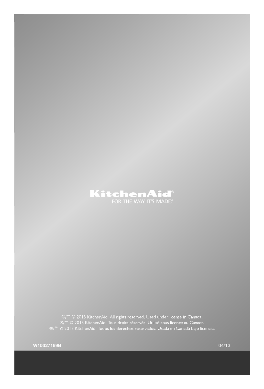 KitchenAid BCG111, BCGSGA, BCG211 manual W10327169B 04/13 