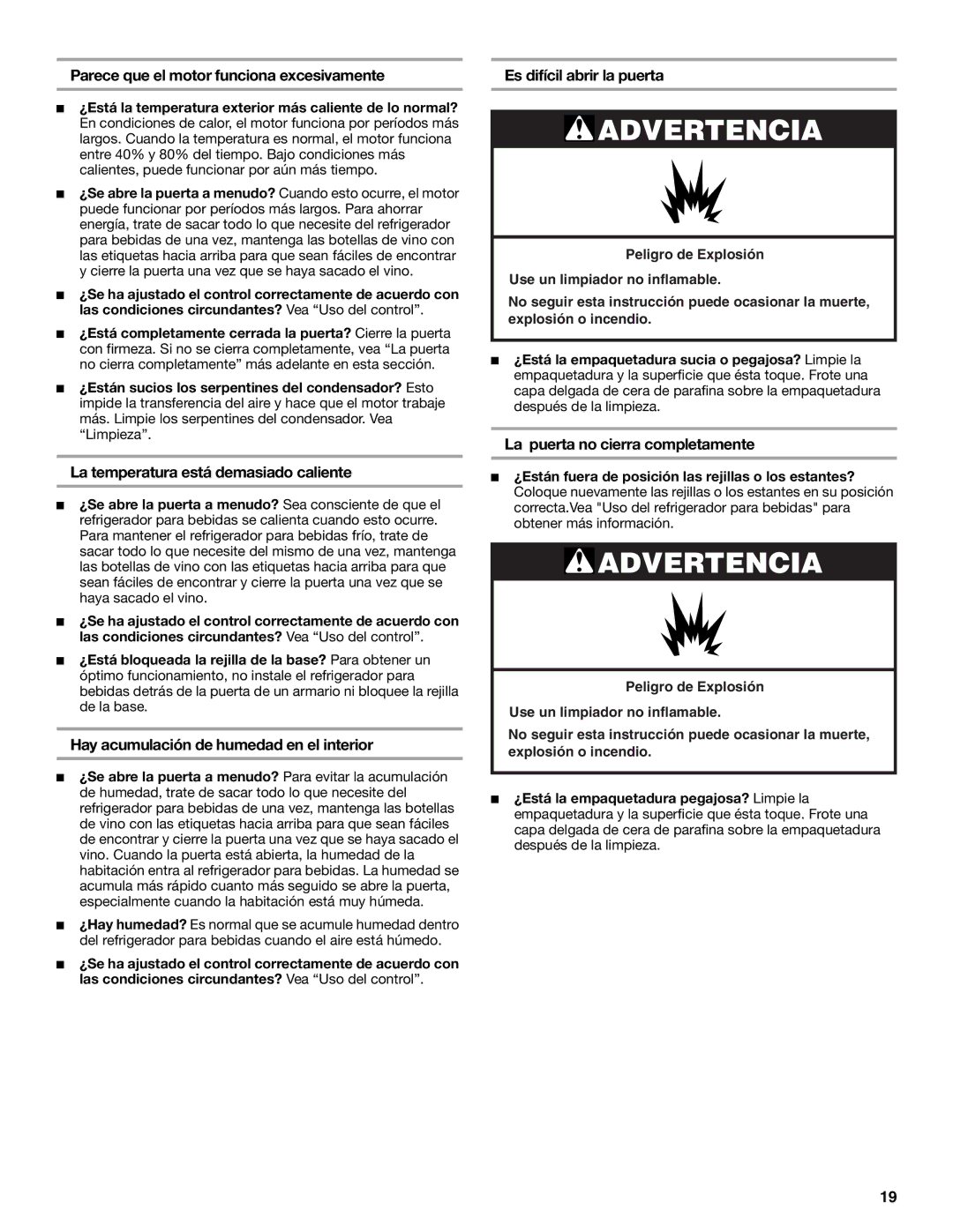 KitchenAid BEVERAGECENTER manual Parece que el motor funciona excesivamente, La temperatura está demasiado caliente 