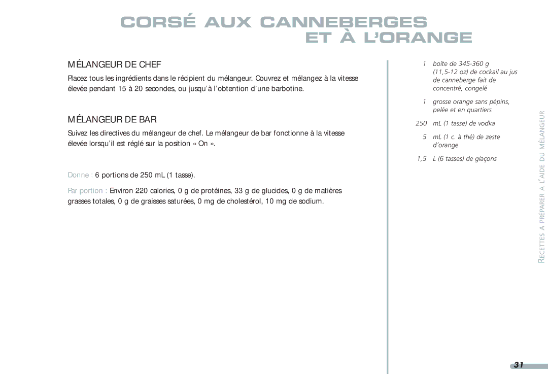 KitchenAid Blender, 4KPCB348, 4KPCB148, 35 manual Corsé AUX Canneberges ET À L’ORANGE 