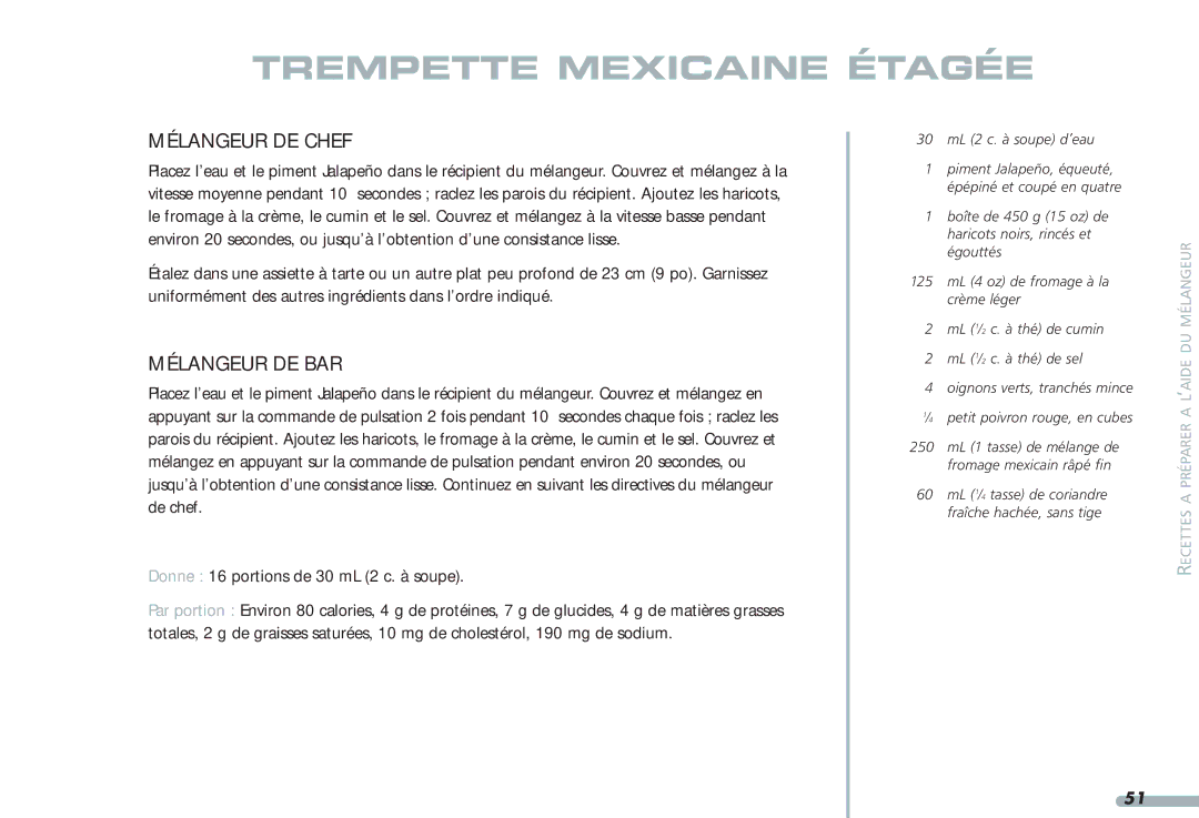 KitchenAid Blender, 4KPCB348, 4KPCB148, 35 manual Trempette Mexicaine Étagée 