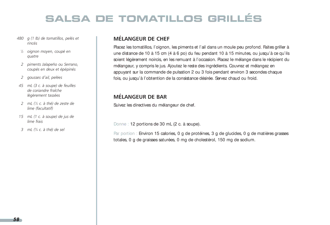 KitchenAid 35, Blender, 4KPCB348, 4KPCB148 manual Salsa DE Tomatillos Grillés 