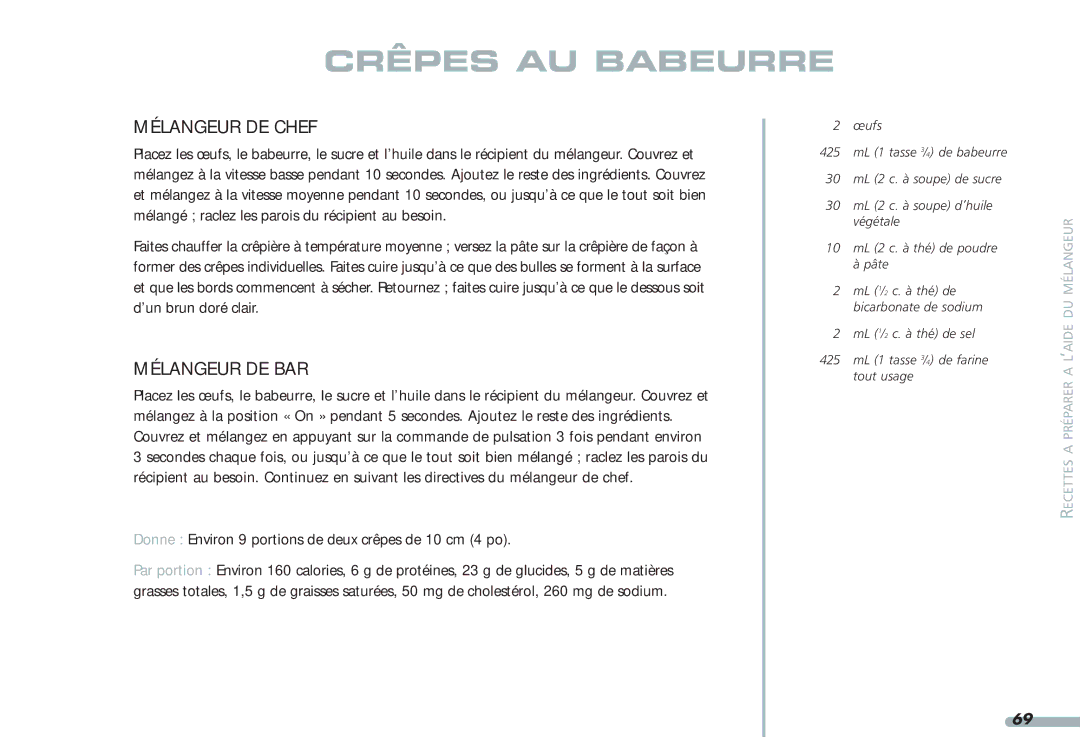 KitchenAid 4KPCB148, Blender, 4KPCB348, 35 manual Crêpes AU Babeurre 