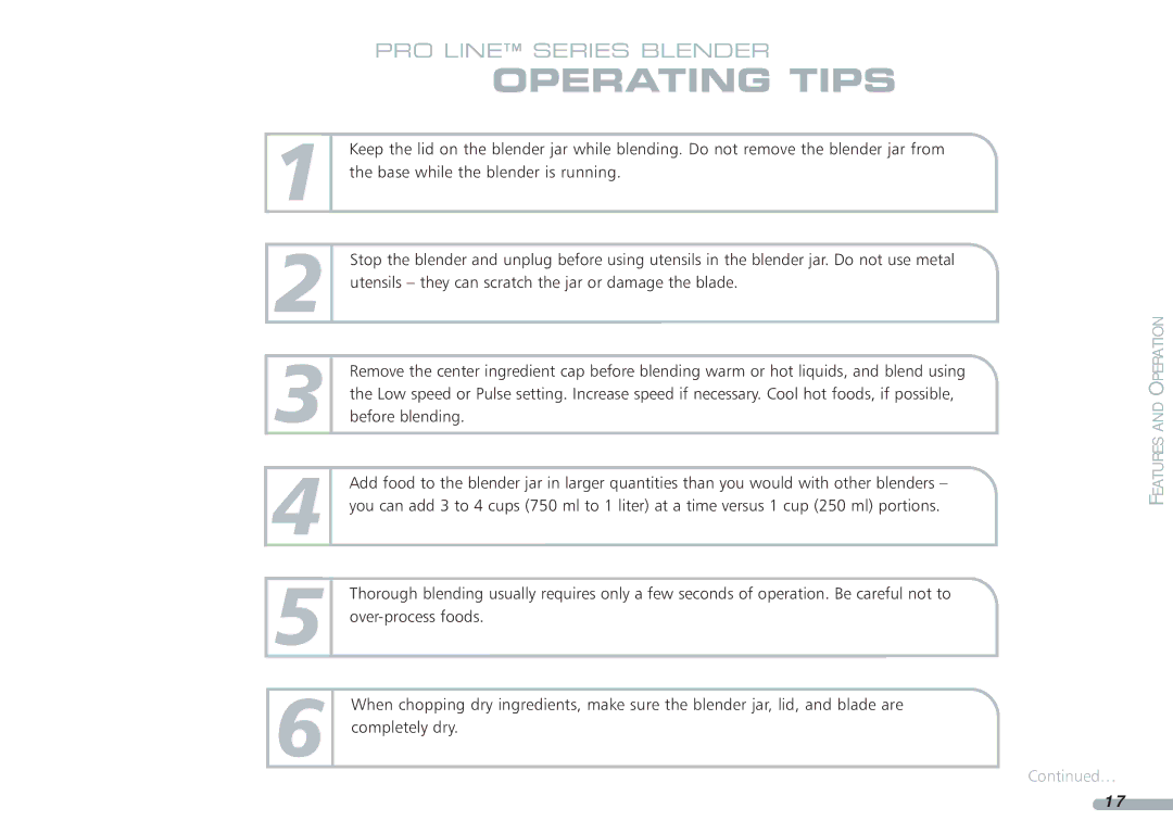 KitchenAid 35, Blender, 4KPCB348, 4KPCB148 manual Operating Tips 