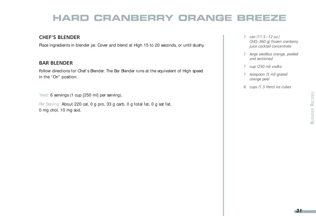 KitchenAid 4KPCB348, Blender, 4KPCB148, 35 manual Hard Cranberry Orange Breeze 