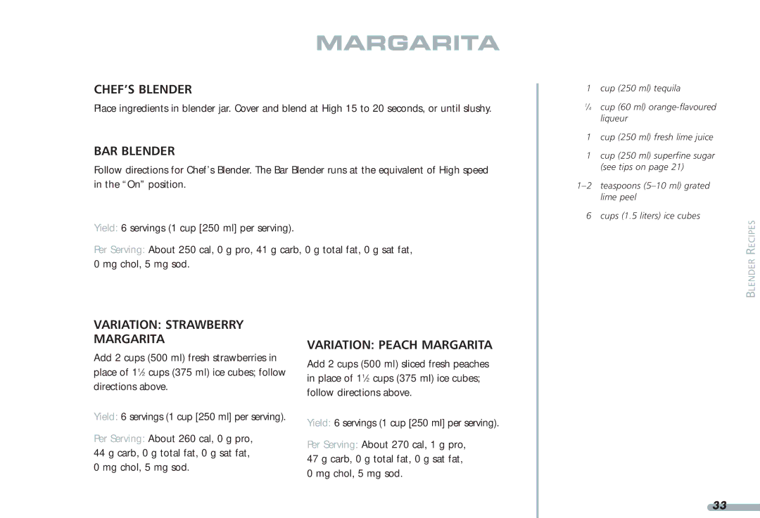 KitchenAid 35, Blender, 4KPCB348, 4KPCB148 manual Variation Peach Margarita 