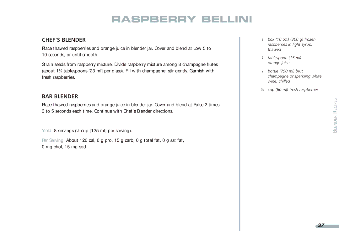 KitchenAid 35, Blender, 4KPCB348, 4KPCB148 manual Raspberry Bellini 