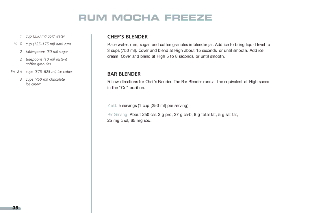 KitchenAid Blender, 4KPCB348, 4KPCB148, 35 manual RUM Mocha Freeze 