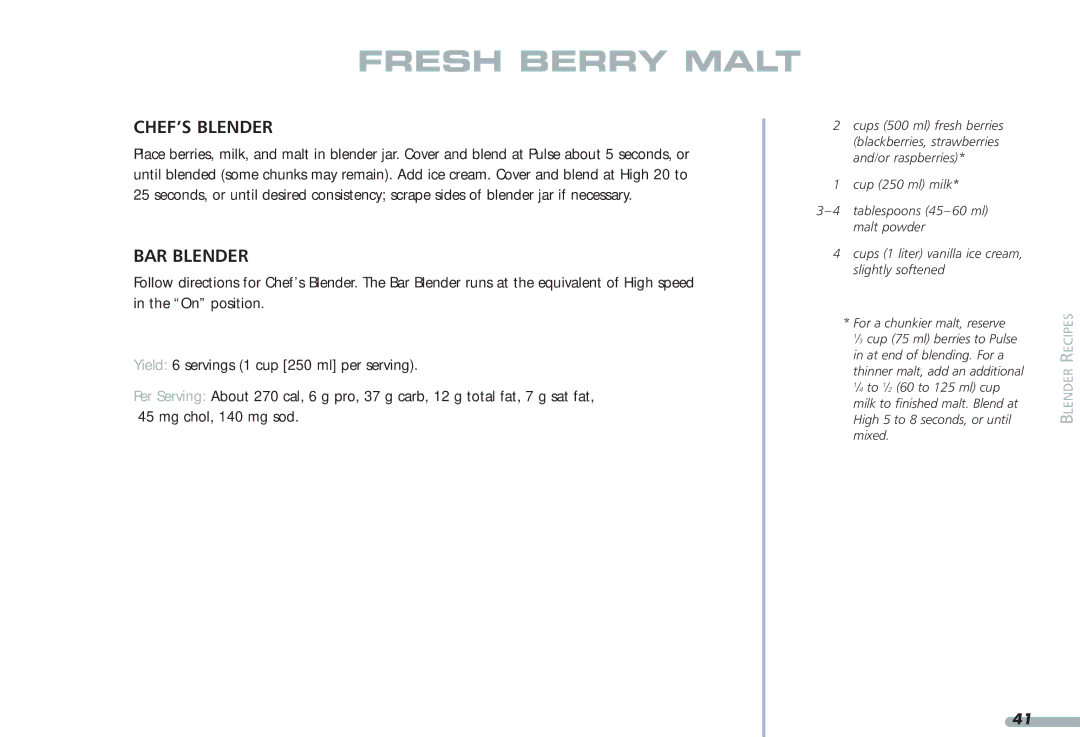 KitchenAid 35, Blender, 4KPCB348, 4KPCB148 manual Fresh Berry Malt 