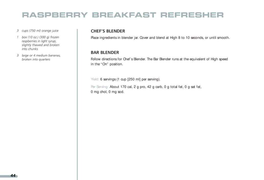 KitchenAid 4KPCB148, Blender, 4KPCB348, 35 manual Raspberry Breakfast Refresher 