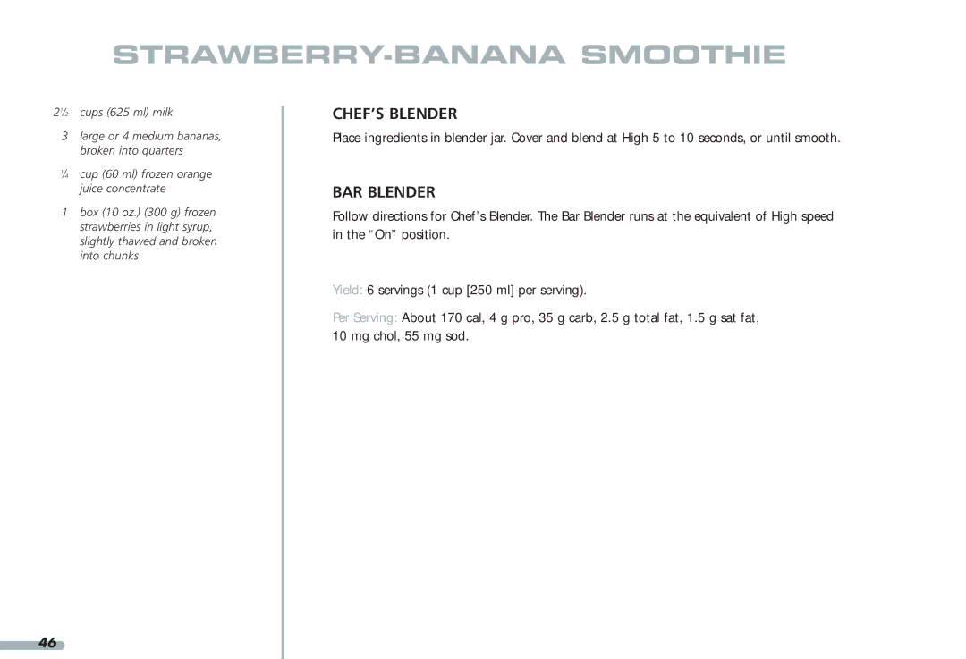 KitchenAid Blender, 4KPCB348, 4KPCB148, 35 manual STRAWBERRY-BANANA Smoothie 