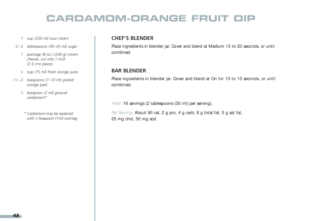 KitchenAid 4KPCB148, Blender, 4KPCB348, 35 manual CARDAMOM-ORANGE Fruit DIP 