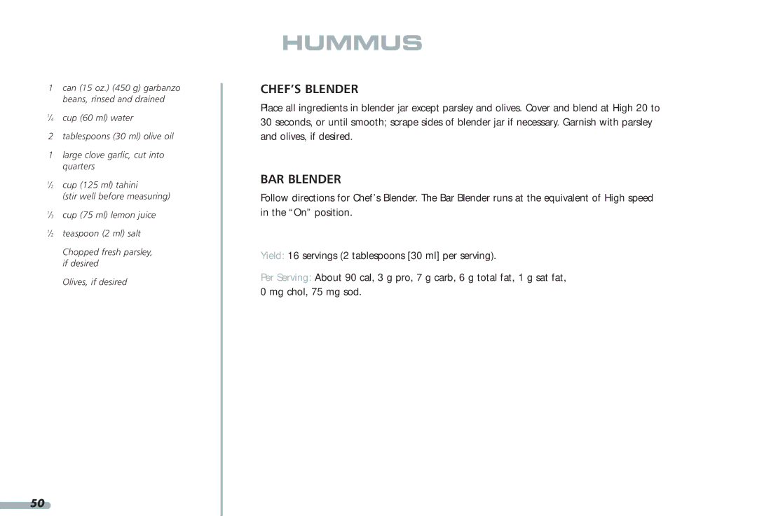 KitchenAid Blender, 4KPCB348, 4KPCB148, 35 manual Hummus 