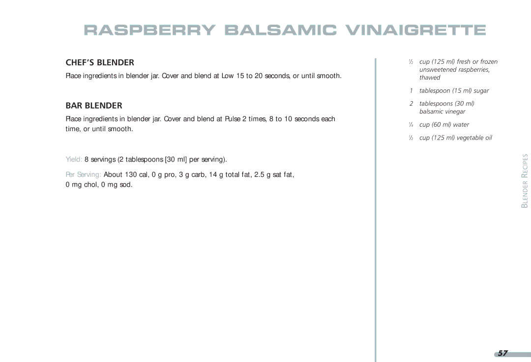 KitchenAid 35, Blender, 4KPCB348, 4KPCB148 manual Raspberry Balsamic Vinaigrette 