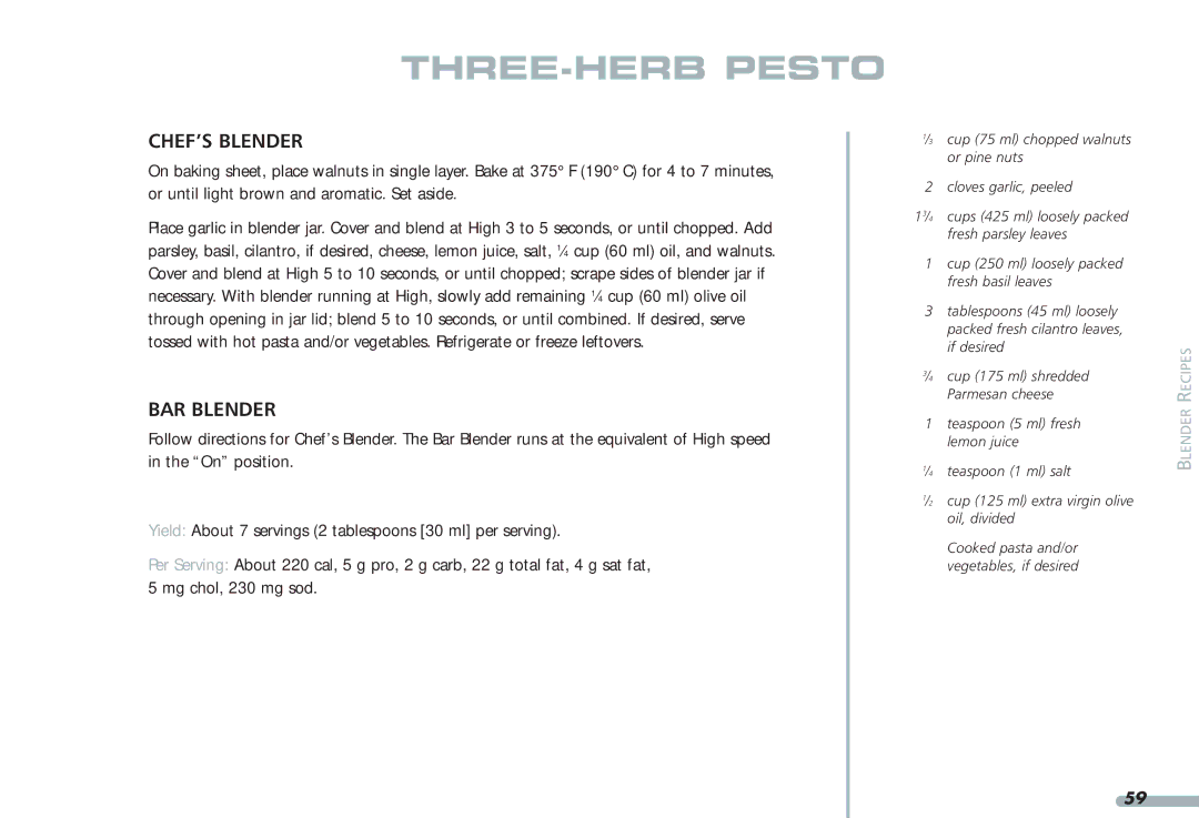 KitchenAid 4KPCB348, Blender, 4KPCB148, 35 manual THREE-HERB Pesto 