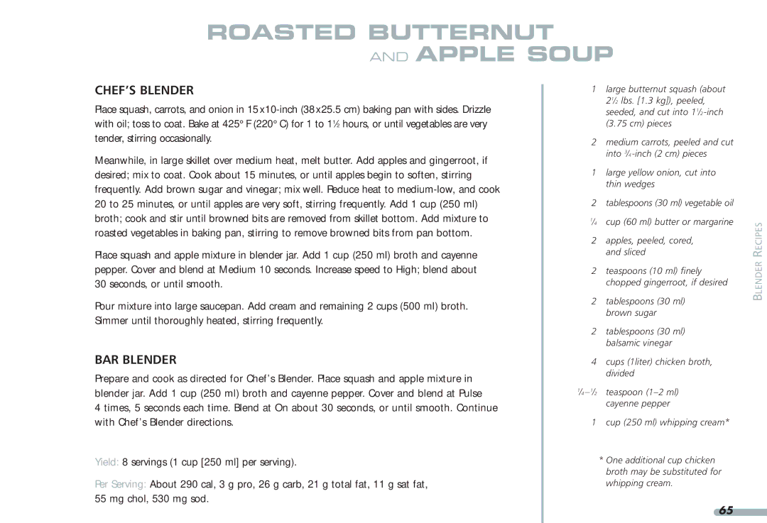 KitchenAid 35, Blender, 4KPCB348, 4KPCB148 manual Roasted Butternut and Apple Soup 