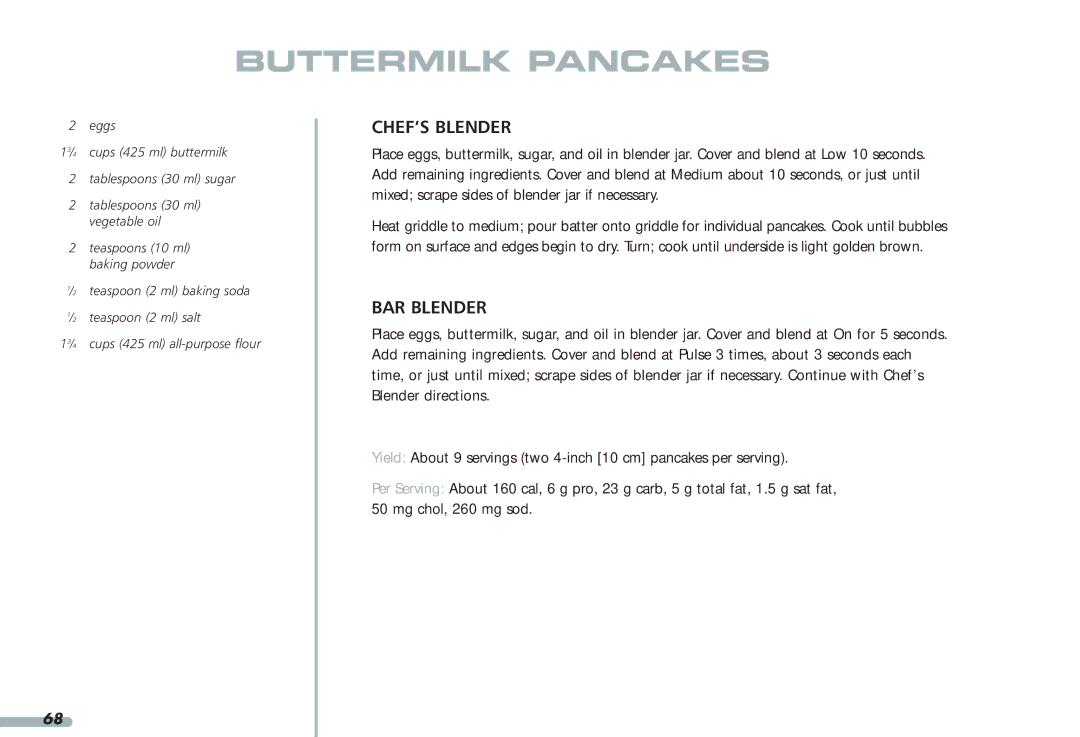 KitchenAid 4KPCB148, Blender, 4KPCB348, 35 manual Buttermilk Pancakes 