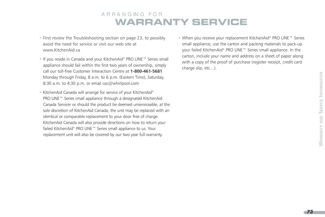 KitchenAid 35, Blender, 4KPCB348, 4KPCB148 manual Warranty Service 