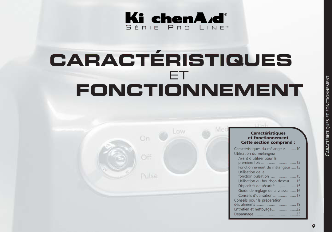 KitchenAid 4KPCB148, Blender, 4KPCB348, 35 manual Caractéristiques Fonctionnement 