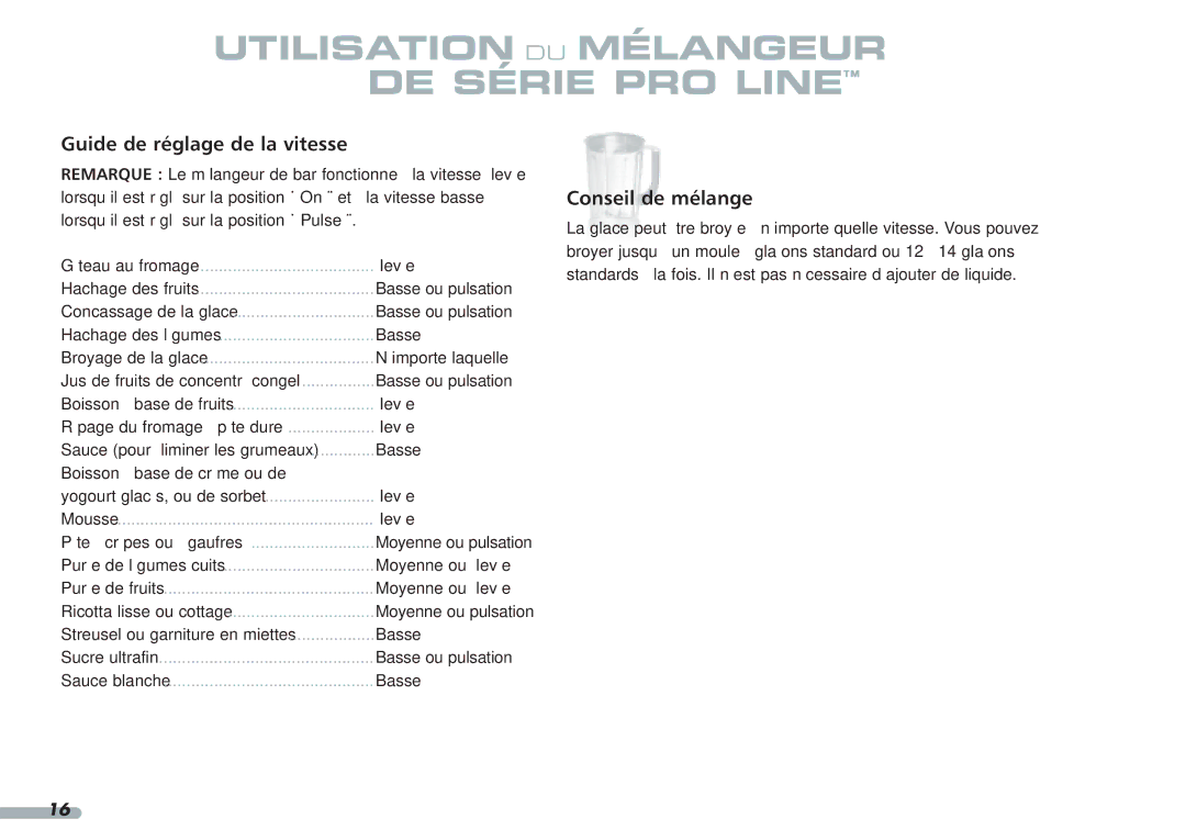 KitchenAid 4KPCB348, Blender, 4KPCB148, 35 manual Guide de réglage de la vitesse, Conseil de mélange 