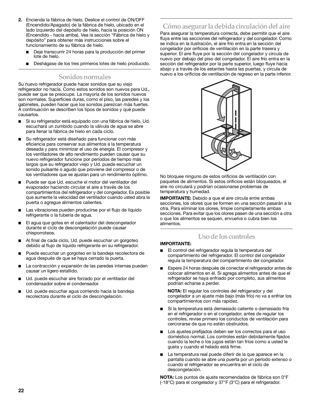 KitchenAid Bottom-Mount Built-In Refrigerator manual Sonidosnormales, Cómo asegurar la debida circulación del aire 