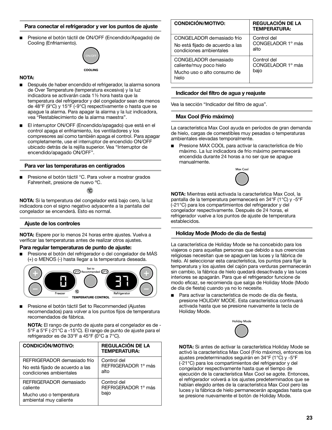 KitchenAid Bottom-Mount Built-In Refrigerator manual Para conectar el refrigerador y ver los puntos de ajuste 