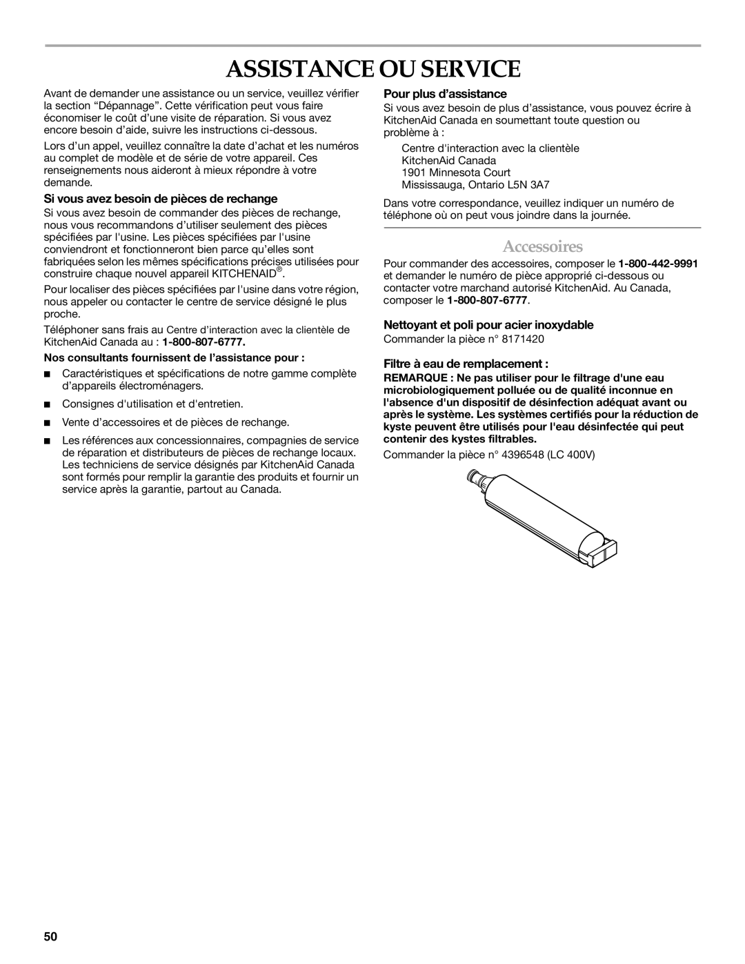 KitchenAid Bottom-Mount Built-In Refrigerator manual Assistance OU Service, Accessoires 