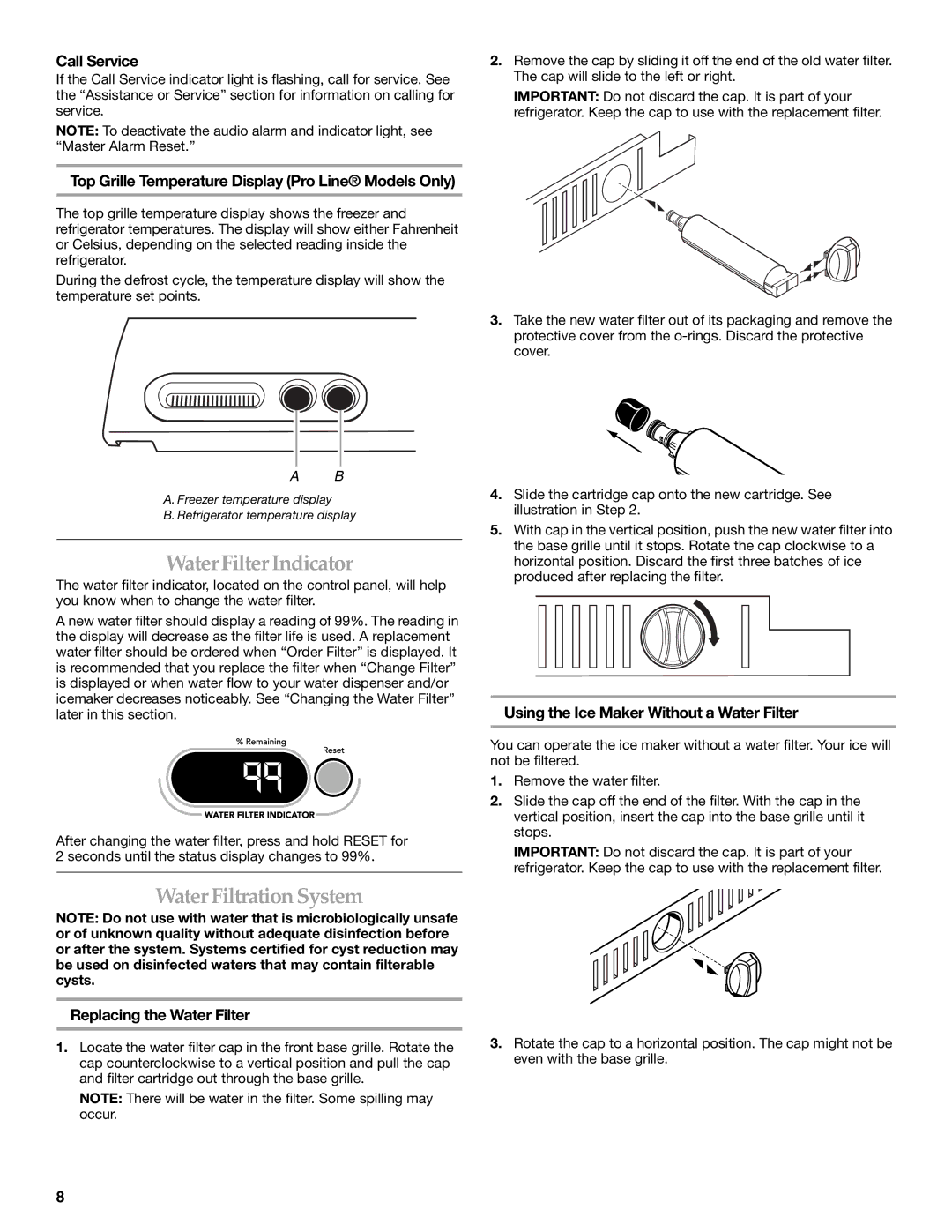 KitchenAid Bottom-Mount Built-In Refrigerator manual WaterFilter Indicator, Water Filtration System 