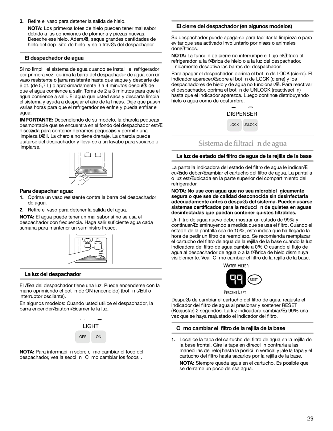 KitchenAid BUILT-IN REFRIGERATOR manual Sistema de filtración de agua 