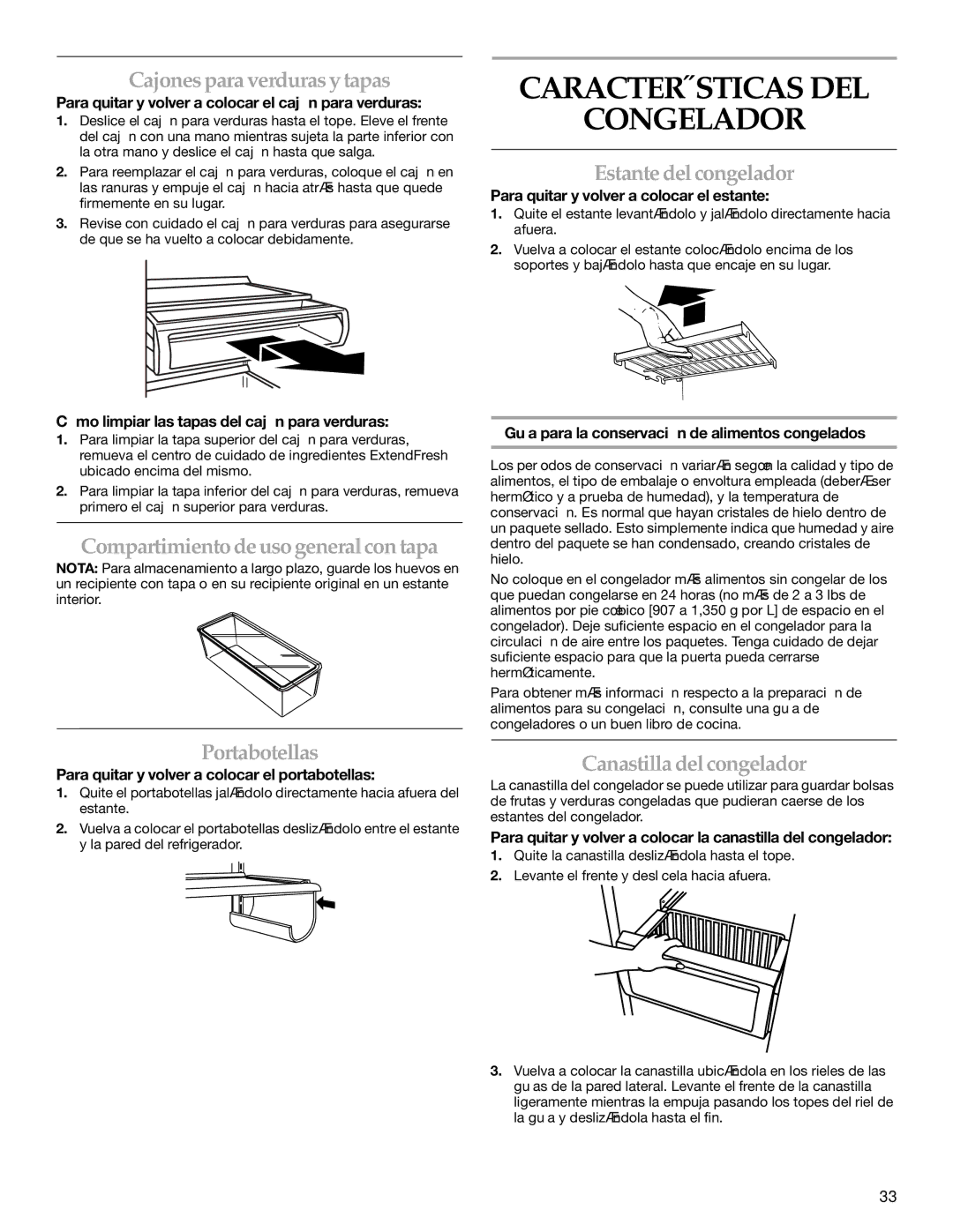 KitchenAid BUILT-IN REFRIGERATOR manual Características DEL Congelador 